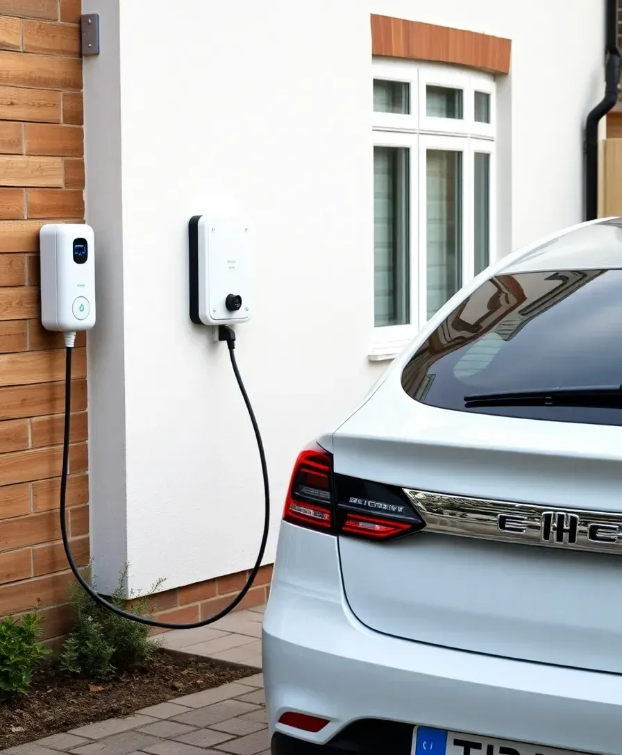 Electric car plugged into a home EV charging point